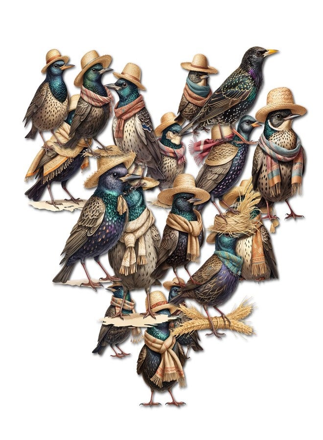 VAAIMAI 17-Piece Starling Stickers | Watercolor European Bird & Garden Wildlife Designs | Waterproof Iridescent Bird Stickers for Nature Journal, Pack of 4 - Image 1